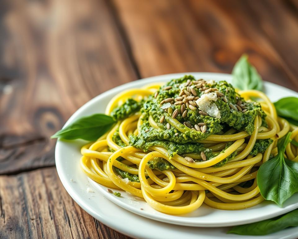 Pâtes au pesto d'épinards et aux graines de chanvre