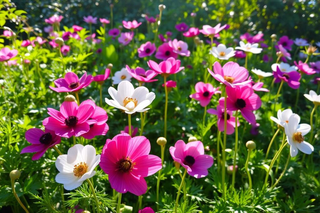 Anemones fleuries dans un jardin