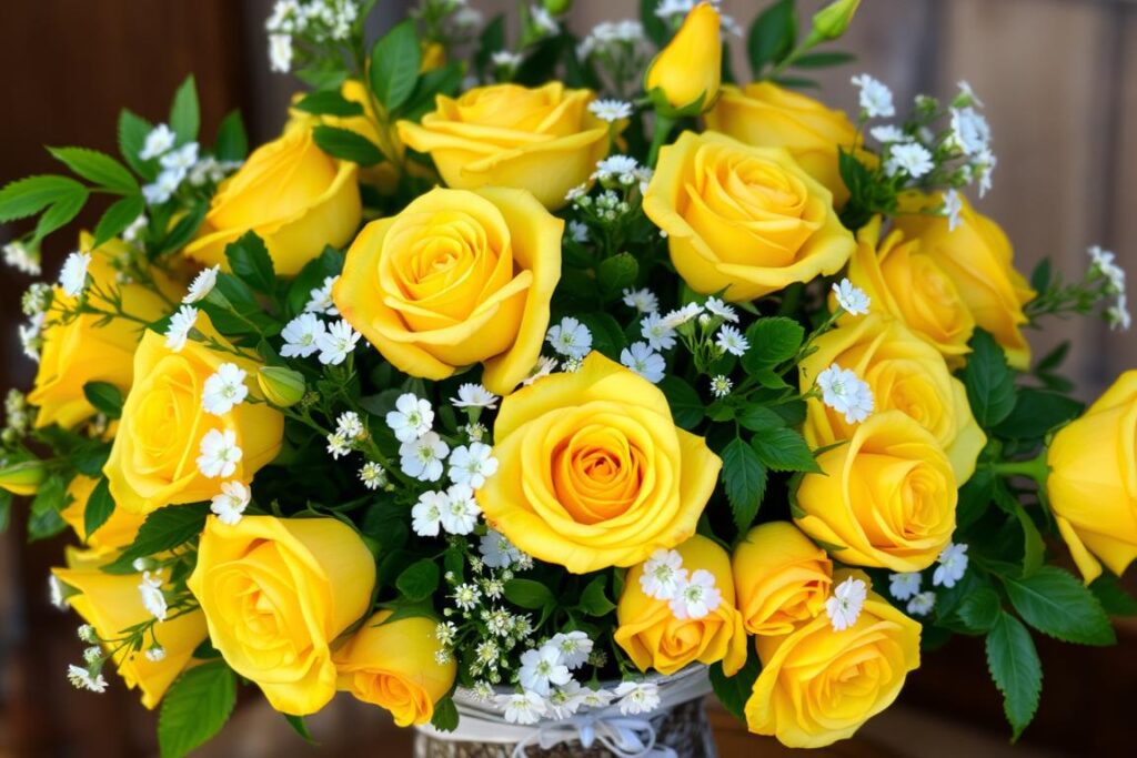 bouquet de fleurs avec rosier jaune